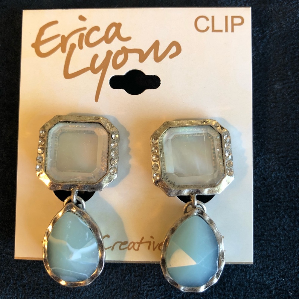 Pearl and turquoise stone clip earrings